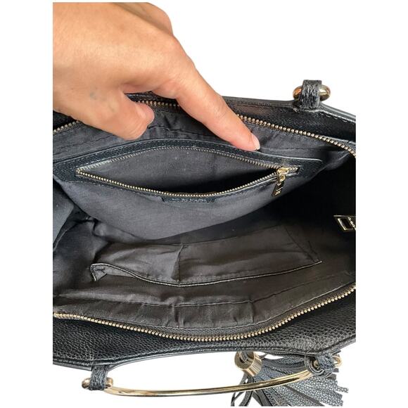 BB Los Angeles Black Tote Bag Gold Ring Handles Tassel Detail Vintage Chic Purse - Picture 8 of 12